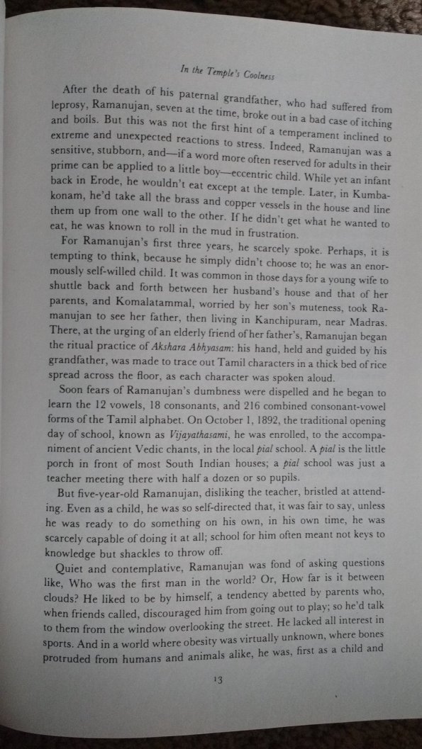 A page from Ramanujan describing his childhood. There are some indications that he was probably autistic